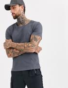 Asos Design T-shirt With Scoop Neck In Washed Black-gray