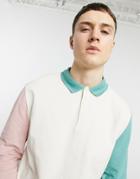 Asos Design Relaxed Long Sleeve Polo T-shirt In Pastel Color Block Pique-neutral