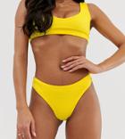 Prettylittlething Crinkle Bikini Bottoms In Yellow - Yellow