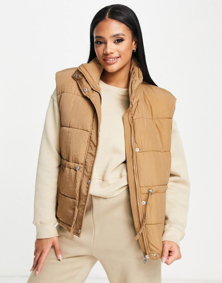 Only Padded Vest In Tan-neutral