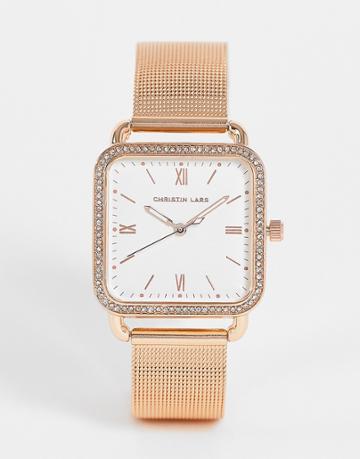 Christian Lars Womens Square Face Watch In Rose Gold