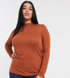 Only Curve Long Sleeve T-shirt With High Neck In Rust