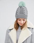 Urbancode Knitted Beanie Hat With Faux Fur Pom Pom - Gray