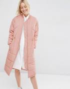 Asos White Quilted Longline Parka - Pink