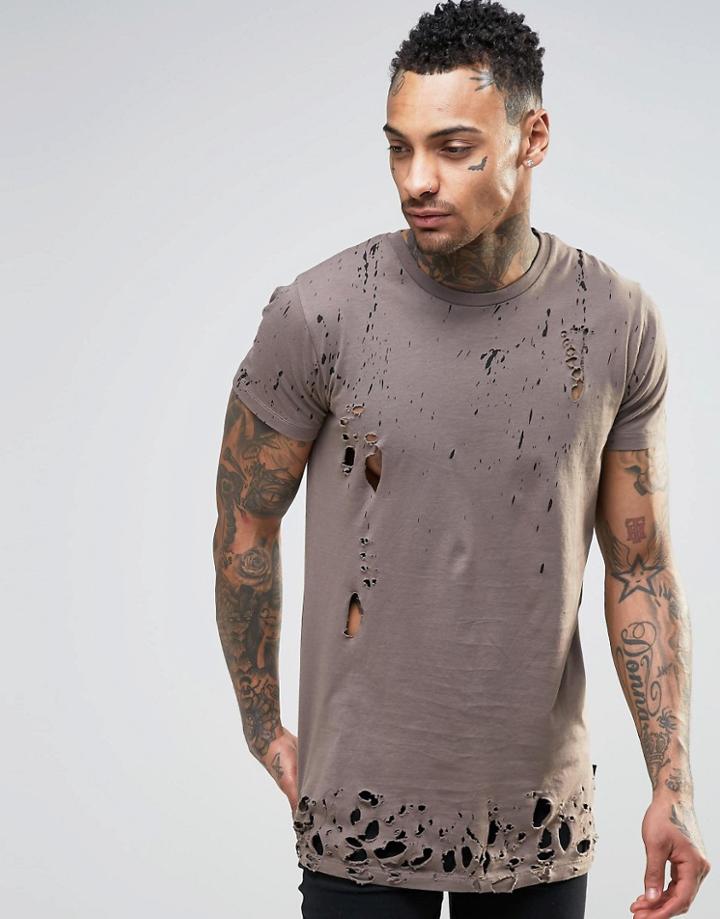 Criminal Damage Paint T-shirt With Distressing - Gray