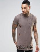 Criminal Damage Paint T-shirt With Distressing - Gray