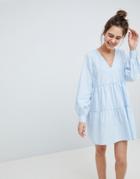 Asos Design Cotton Tiered Mini Smock Dress - Blue