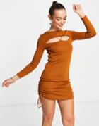 Trendyol Ruched Side Mini Dress With Cutouts In Rust-orange