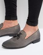 Asos Tassel Loafers In Gray Faux Suede - Gray