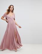 Asos Cold Shoulder Cowl Back Pleated Maxi Dress - Pink
