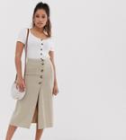 New Look Petite Button Down Skirt In Stone