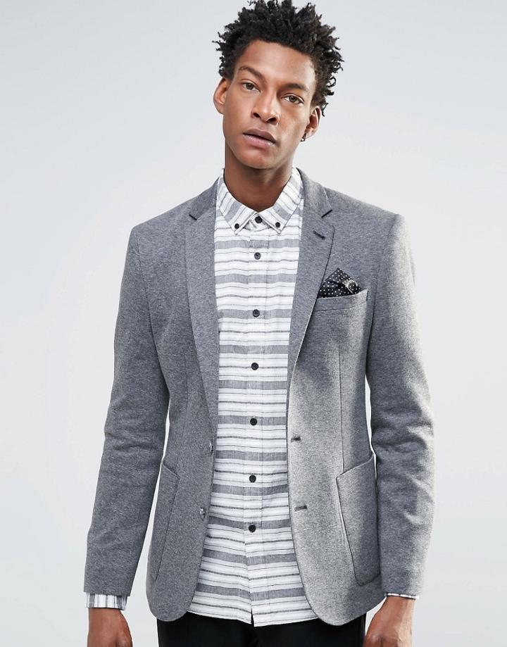 Asos Super Skinny Blazer In Jersey - Charcoal