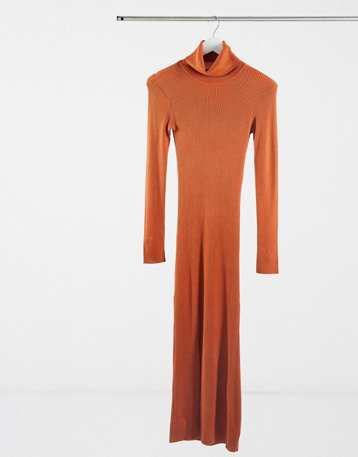 Y.a.s Long Sleeve Turtleneck Sweater Dress In Rust-red