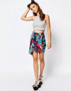 Jaded London Feather Print Skirt - Multi
