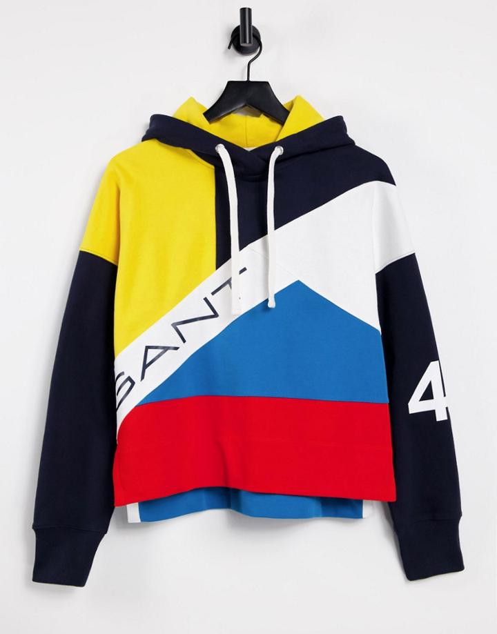 Gant Relaxed Hoodie With Logo In Multi Color Block