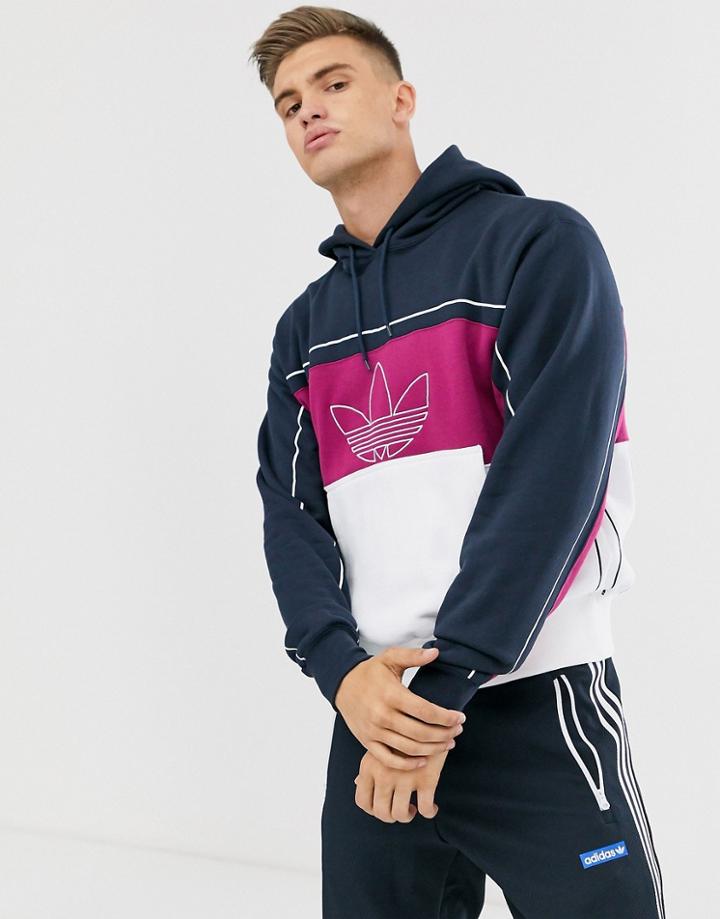Adidas Originals Rivalry Hoodie With Central Trefoil Logo In Navy-white