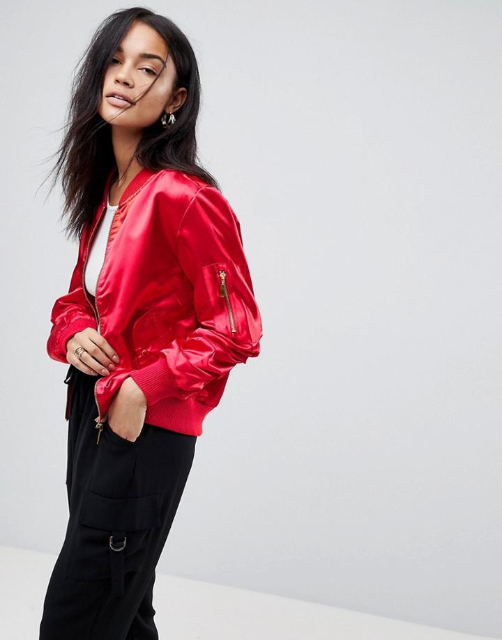 Lasula Satin Bomber Jacket - Red
