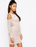 Ariana Grande For Lipsy Cold Shoulder Deep Plunge Mini Dress - Nude