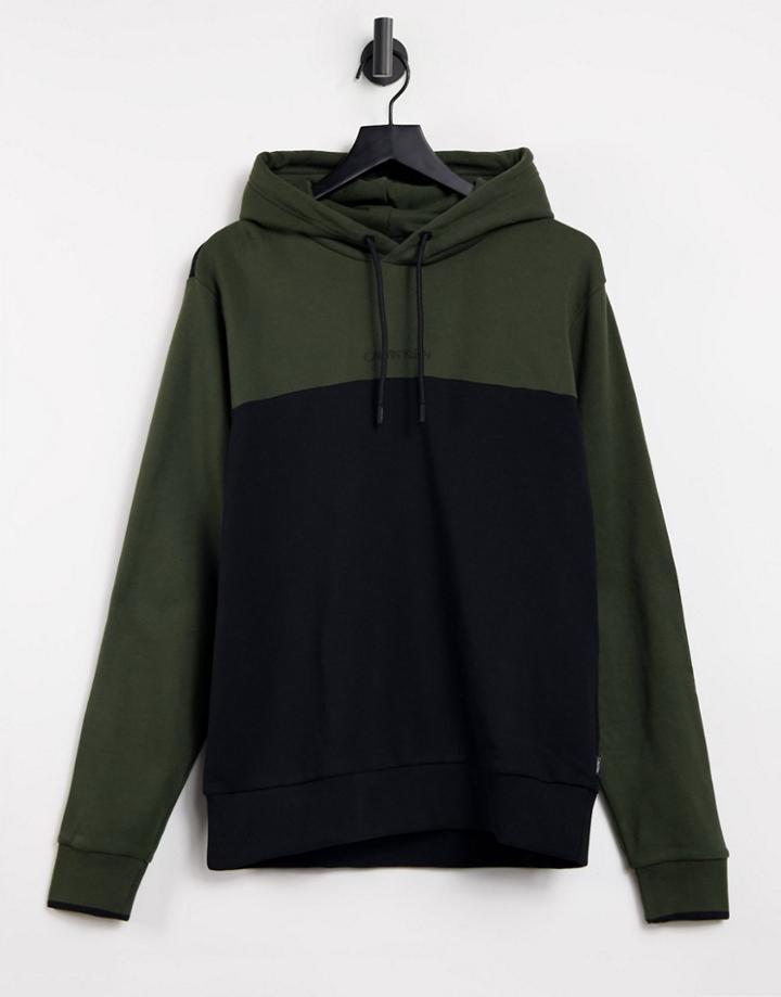 Calvin Klein Central Logo Colorblock Hoodie In Green/black