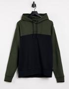 Calvin Klein Central Logo Colorblock Hoodie In Green/black