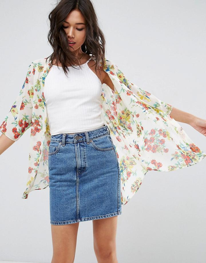 Asos Kimono In Light Floral - Multi