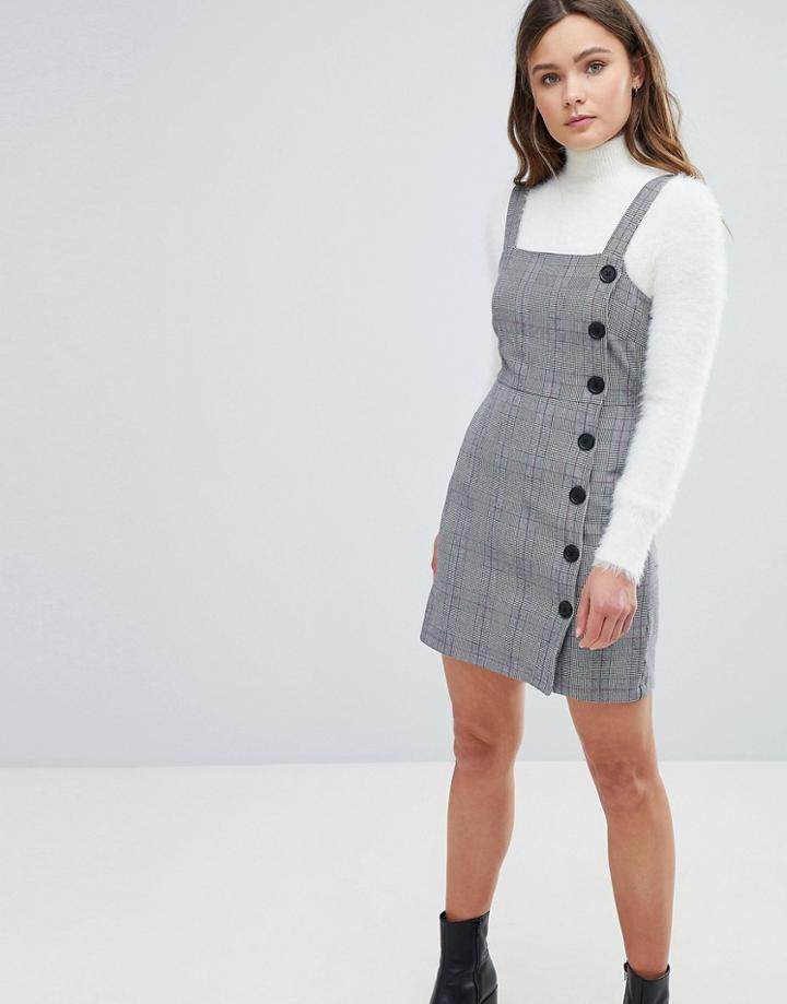 Bershka Button Front Check Mini Dress - Gray