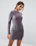 Ivyrevel High Neck Pleated Velvet Mini Dress-gray
