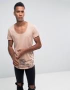 Jack & Jones Longline T-shirt With Curved Hem In Smoke Print - Beige