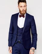 Noose & Monkey Navy Flannel Suit Jacket In Skinny Fit - Navy