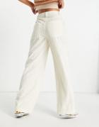 Topshop High Waisted Cord Straight Leg Pant In Ecru-white