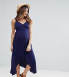 Asos Maternity Button Through Sun Dress With Dipped Hem - Navy