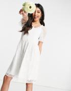 Y.a.s Bridal Mini Dress With Shirred Top Mesh Puff Sleeve And Lace Skirt In White