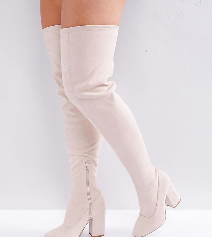 Asos Katcher Wide Fit Heeled Over The Knee Boots - Beige