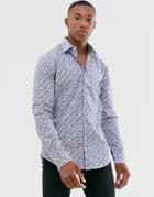 Esprit Slim Fit Stretch Shirt With Gray Disty Floral-white