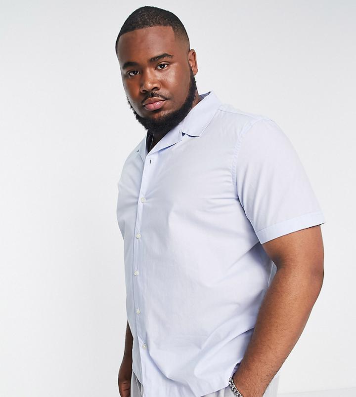 French Connection Plus Short Sleeve Revere Collar Shirt In Blue