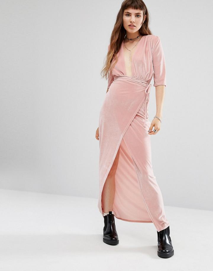 Rokoko Wrap Front Dresser Maxi Dress - Pink