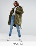 Asos Tall Oversized Parka With Padded Liner - Green