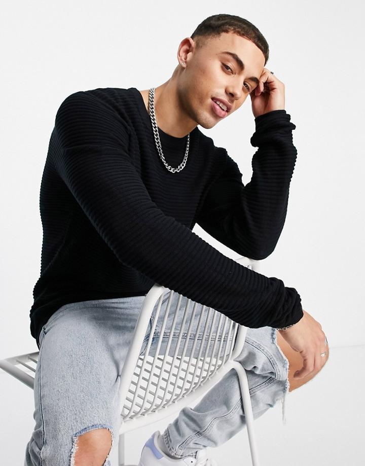 Jack & Jones Essentials Ribbed Sweater In Black