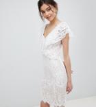 City Goddess Tall Lace Pencil Dress With Frill Overlay - White
