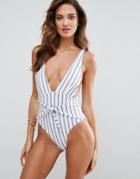 Skye & Staghorn Striped Plunge Swimsuit With Tie Front - Multi