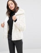 New Look Faux Fur Shearling Hooded Jacket - Cream