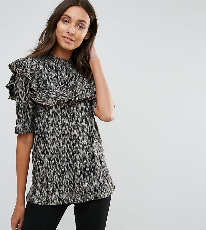 Y.a.s Tall Jacquard Top With Frill Detail - Gold