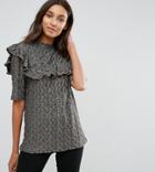 Y.a.s Tall Jacquard Top With Frill Detail - Gold