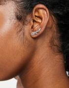 Asos Design Ear Crawler Earrings In Floral Crystal Design In Silver Tone