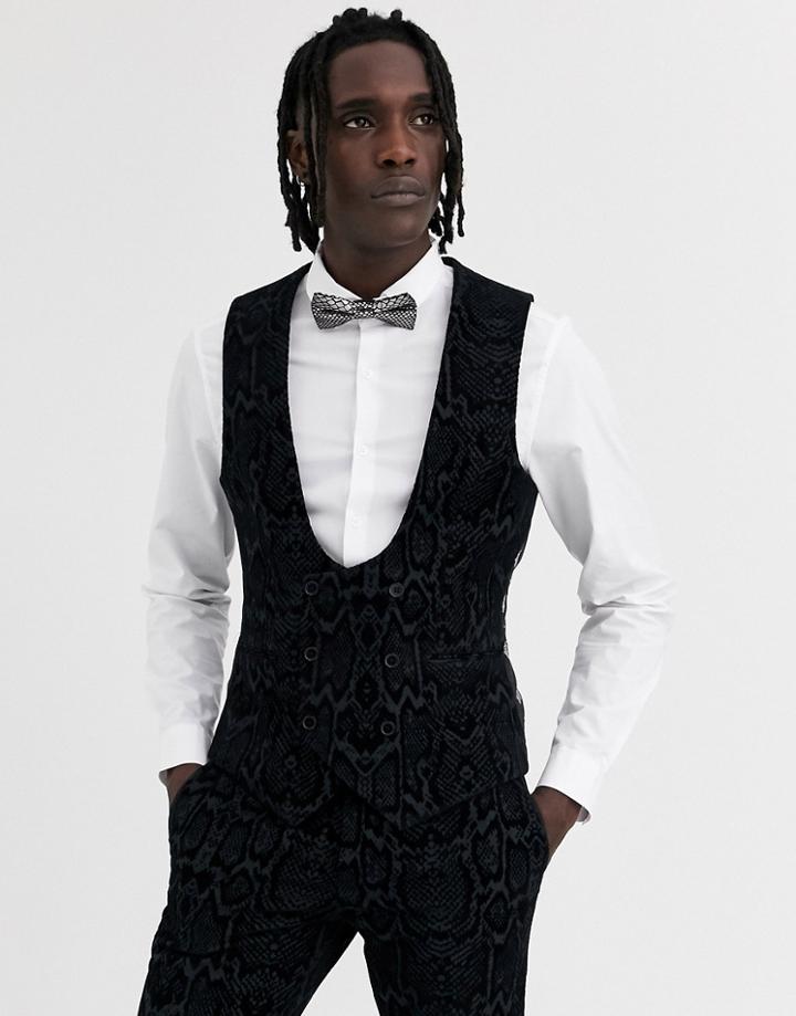 Twisted Tailor Suit Vest In Gray Snake Flocking