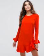 Asos Fluted Sleeve Ruffle Hem Mini Dress - Red
