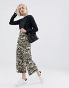 Asos Design Cropped Wide Leg Pants With Belt In Camo Animal-multi