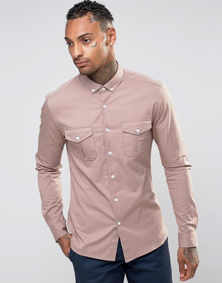 Asos Military Shirt In Pink In Regular Fit - Pink