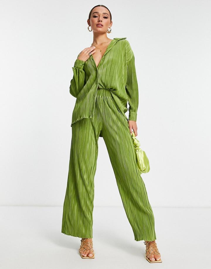 4th & Reckless Plisse Pants In Green - Part Of A Set