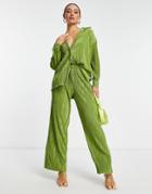 4th & Reckless Plisse Pants In Green - Part Of A Set